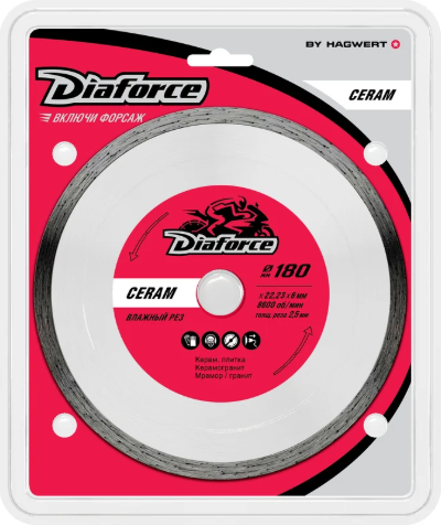 Отрезной диск алмазный Diaforce Ceram 180х25.4/22.23х6х2.5мм / 503180X - фото