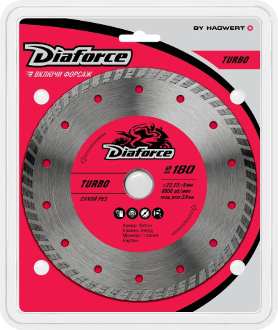 Отрезной диск алмазный Diaforce Turbo 180х22.23х8х2.5мм / 501180 - фото