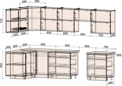 Кухонный гарнитур Интерлиния Мила Матте 1.5x3.1 Б