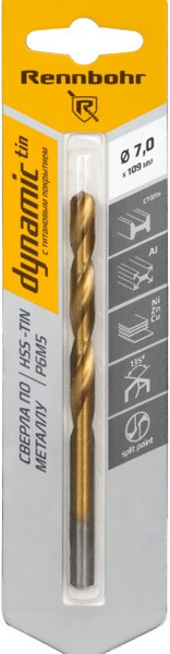 Сверло Rennbohr 7.0х109мм Dinamic-TIN Р9М3 / 667070 - фото