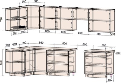 Кухонный гарнитур Интерлиния Мила Матте 1.5x3.2 Б