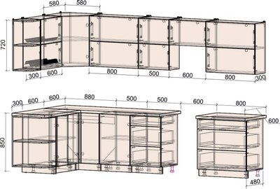 Кухонный гарнитур Интерлиния Мила Матте 1.5x3.3 Б