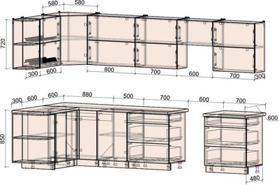 Кухонный гарнитур Интерлиния Мила Матте 1.5x3.4 Б