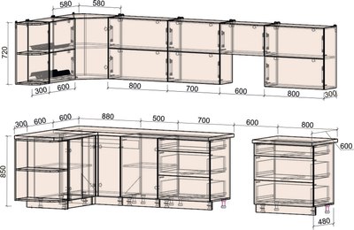 Кухонный гарнитур Интерлиния Мила Матте 1.5x3.5 Б