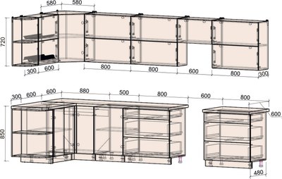 Кухонный гарнитур Интерлиния Мила Матте 1.5x3.6 Б