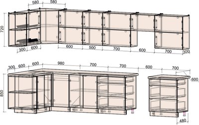 Кухонный гарнитур Интерлиния Мила Матте 1.5x3.7 Б