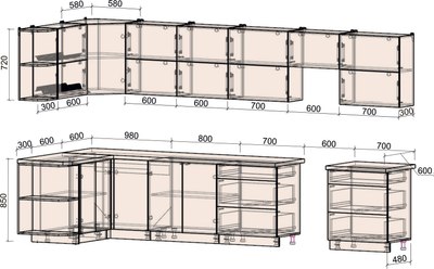 Кухонный гарнитур Интерлиния Мила Матте 1.5x3.8 Б