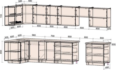 Кухонный гарнитур Интерлиния Мила Матте 1.5x3.9 Б