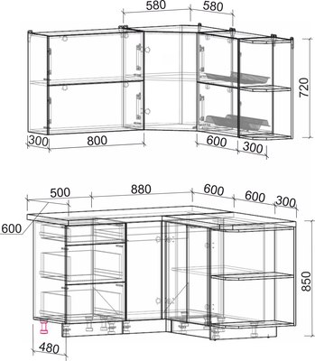 Кухонный гарнитур Интерлиния Мила Матте 1.5x1.4 А PR