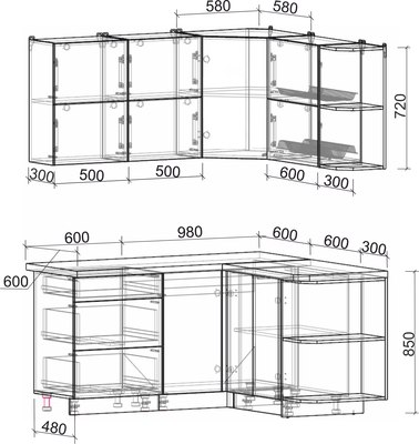 Кухонный гарнитур Интерлиния Мила Матте 1.5x1.6 А PR