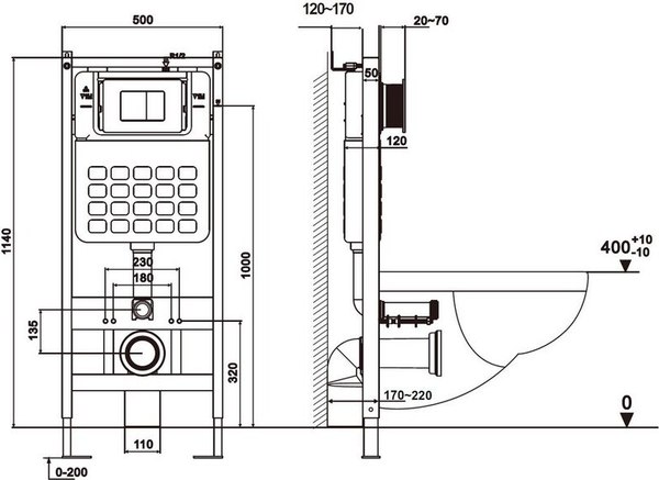 Унитаз подвесной с инсталляцией Abber Bequem AC1100T-AC0105-AC0121MMG