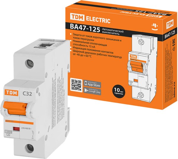 Выключатель автоматический TDM ВА47-125 1Р 32А 15кА С / SQ0208-0053