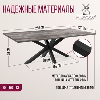 Обеденный стол Millwood Кейптаун 250x120