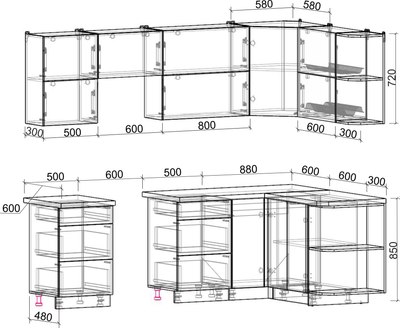 Кухонный гарнитур Интерлиния Мила Матте 1.5x2.5 Б PR