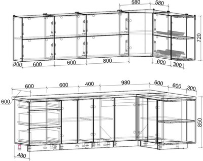 Кухонный гарнитур Интерлиния Мила Матте 1.5x2.6 А PR
