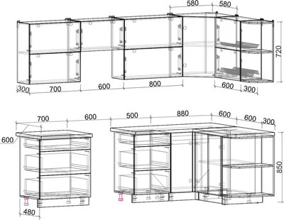 Кухонный гарнитур Интерлиния Мила Матте 1.5x2.7 Б PR