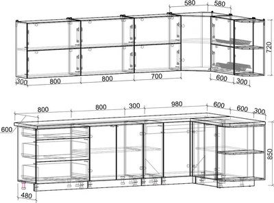 Кухонный гарнитур Интерлиния Мила Матте 1.5x2.9 А PR