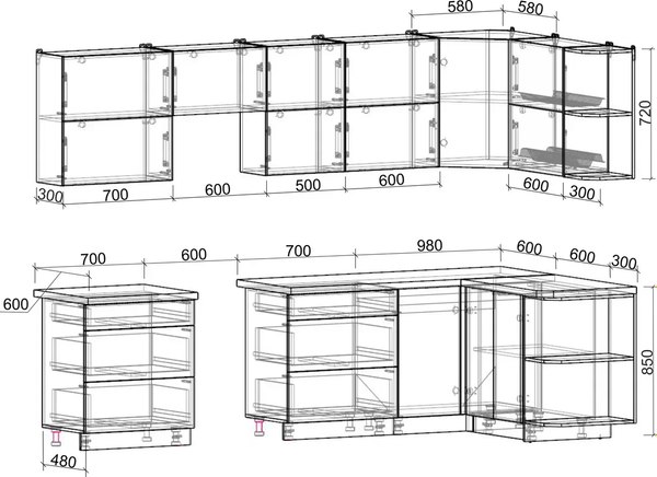 Кухонный гарнитур Интерлиния Мила Матте 1.5x3.0 Б PR
