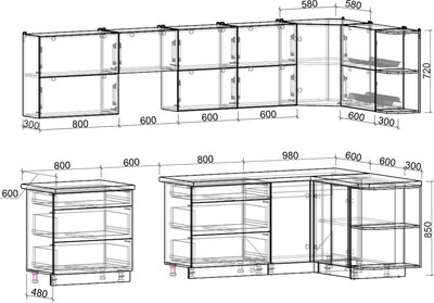 Кухонный гарнитур Интерлиния Мила Матте 1.5x3.2 Б PR
