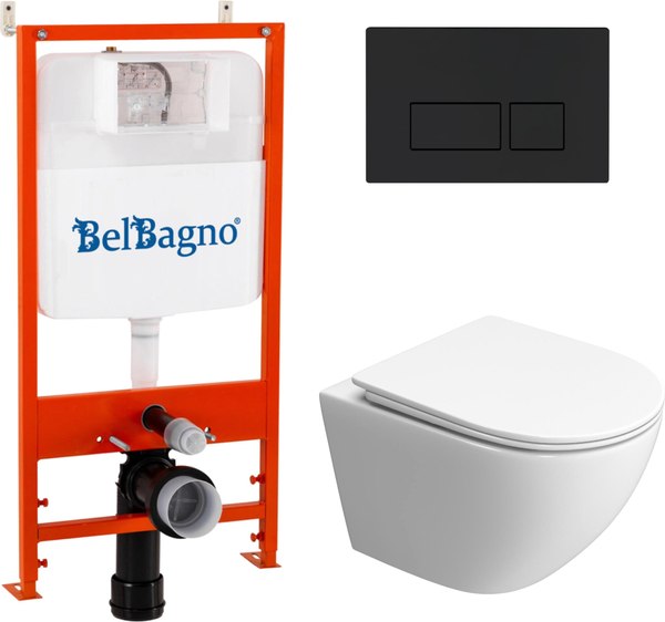 Унитаз подвесной с инсталляцией BelBagno Uno-Tor BB5177CH-TOR/SC/BB026/BB044NERO - фото