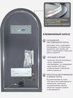 Зеркало Emze 50x100 / LED.UV.ARC.50.100.СНЕ