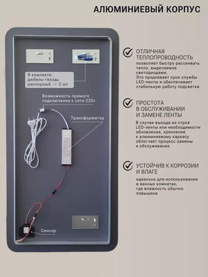 Зеркало Emze Smartphone 50x100 / LED.UV.SMART.50.100.AUR