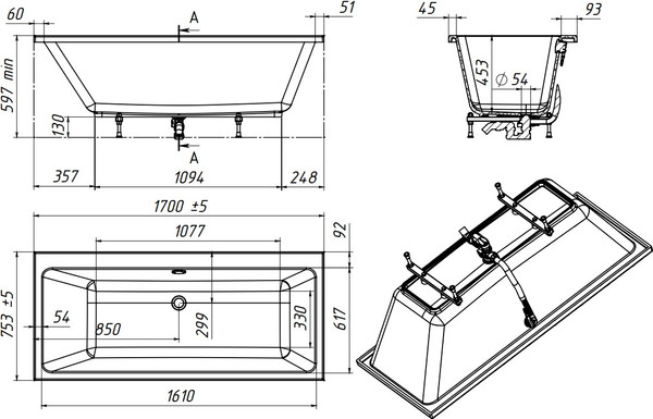 Ванна из искусственного мрамора Belux Юлия ВЮ-1700