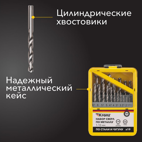 Набор сверл Kranz 1-10мм / KR-91-0630
