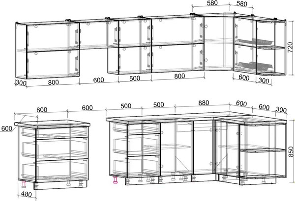 Кухонный гарнитур Интерлиния Мила Матте 1.5x3.3 Б PR