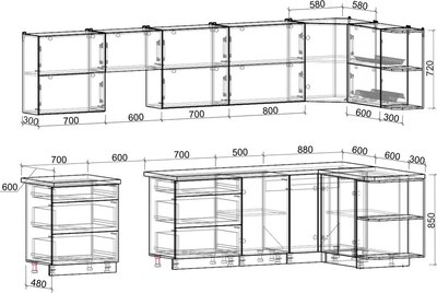 Кухонный гарнитур Интерлиния Мила Матте 1.5x3.4 Б PR