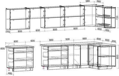 Кухонный гарнитур Интерлиния Мила Матте 1.5x3.6 Б PR