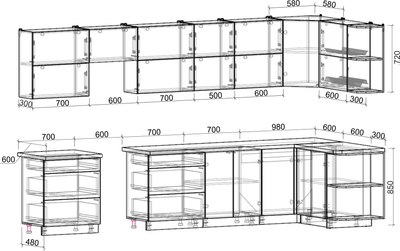 Кухонный гарнитур Интерлиния Мила Матте 1.5x3.7 Б PR