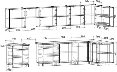 Кухонный гарнитур Интерлиния Мила Матте 1.5x3.8 Б PR