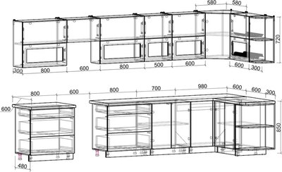 Кухонный гарнитур Интерлиния Мила Матте 1.5x3.9 Б PR