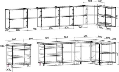 Кухонный гарнитур Интерлиния Мила Матте 1.5x4.0 Б PR
