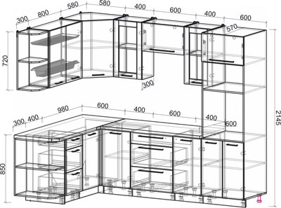 Кухонный гарнитур Интерлиния Мила Пластик 1.68x2.6 LV