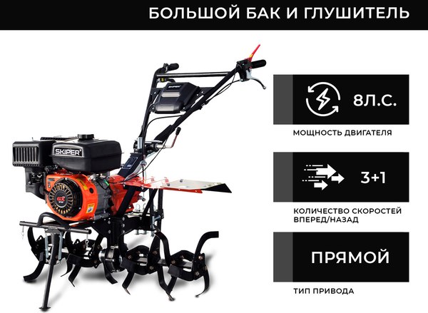 Мотокультиватор бензиновый Skiper SP-860S + колеса 4.00-8