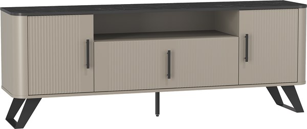 Тумба Олмеко Фиделия 76.05 ТВ (серый камень/мрамор черный) - фото