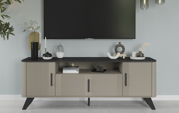 Тумба Олмеко Фиделия 76.05 ТВ (серый камень/мрамор черный)