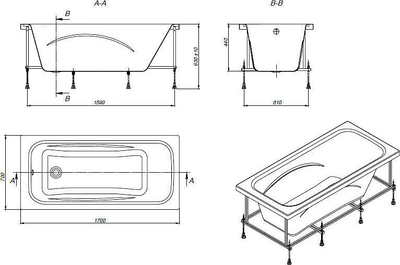 Ванна акриловая Roca Line 170x70 / ZRU9302924 + ZRU9302925