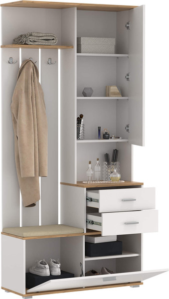 Секция в прихожую Олмеко Антре 65.08 с зеркалом (белый/дуб вотан)