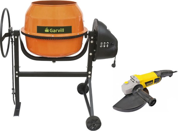 Бетономешалка Garvill БСЭ-120 + Угловая шлифовальная машина AG230-2200 - фото