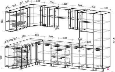 Кухонный гарнитур Интерлиния Мила Пластик 1.88x3.4 LV