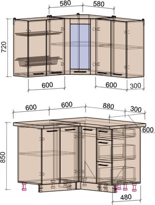 Кухонный гарнитур Интерлиния Мила Пластик 1.2x1.2