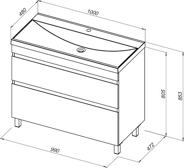 Тумба под умывальник Aquanet Нота New 100 / 344148