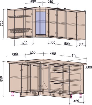 Кухонный гарнитур Интерлиния Мила Пластик 1.2x1.7