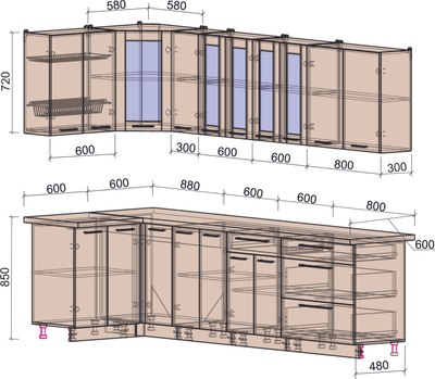 Кухонный гарнитур Интерлиния Мила Пластик 1.2x2.9