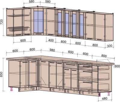 Кухонный гарнитур Интерлиния Мила Пластик 1.2x3.0