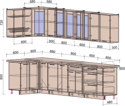 Кухонный гарнитур Интерлиния Мила Пластик 1.2x3.1