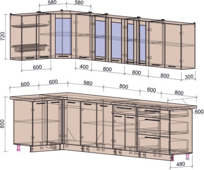 Кухонный гарнитур Интерлиния Мила Пластик 1.2x3.2